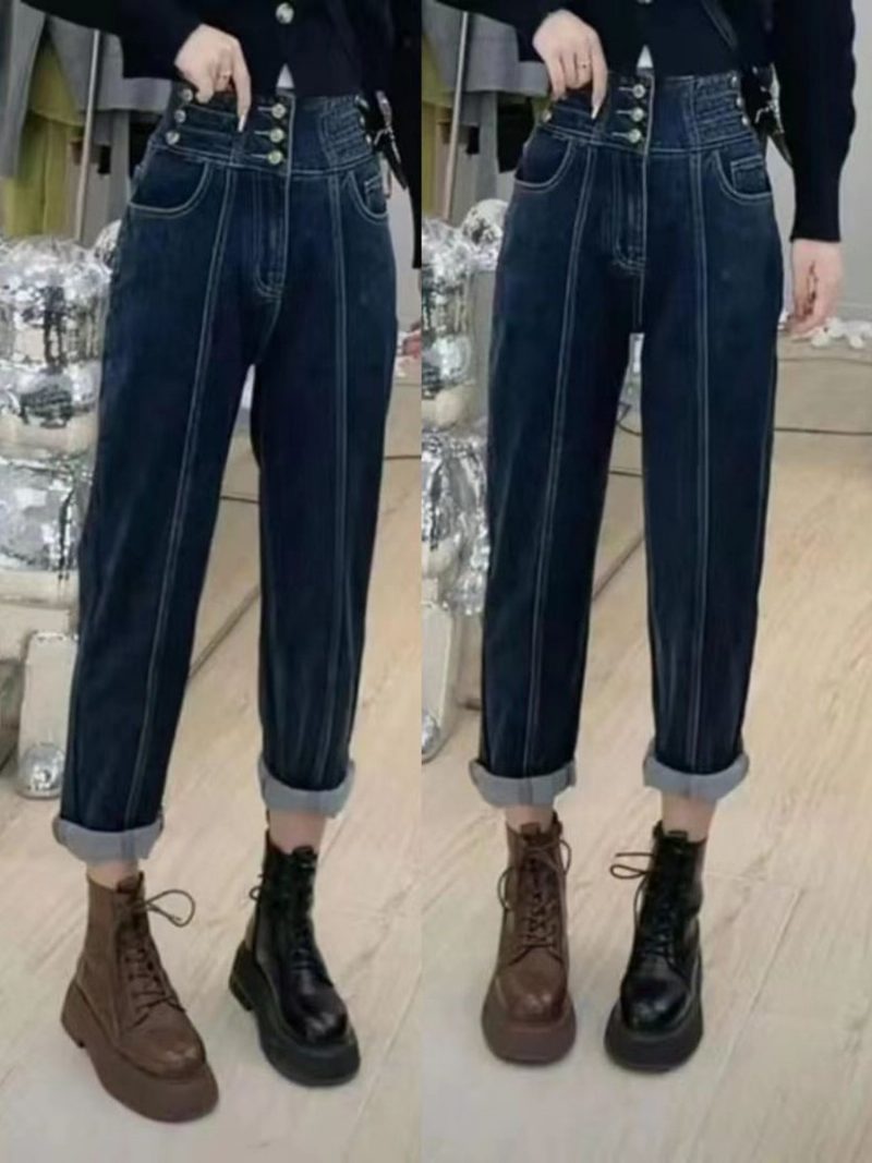 Three Breasted High Waist Jeans Dame Løs