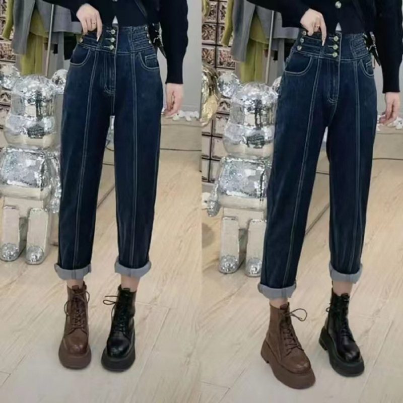 Three Breasted High Waist Jeans Dame Løs