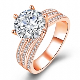 Full Diamond Stor Løs Steinring High-end Zirkon Forlovelsesring Twist Classic Six Pin Ring