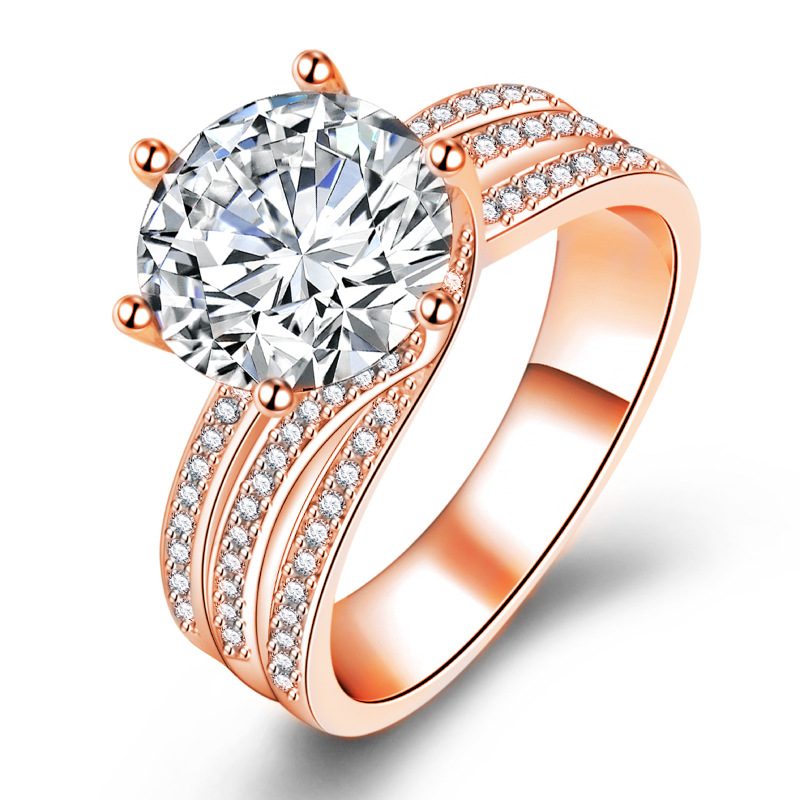 Full Diamond Stor Løs Steinring High-end Zirkon Forlovelsesring Twist Classic Six Pin Ring