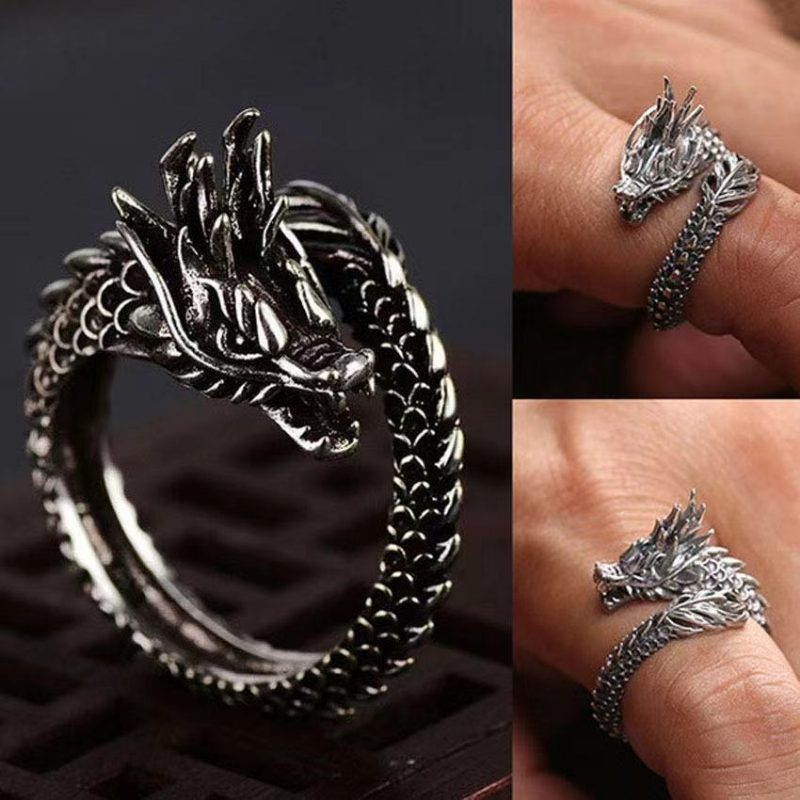 Retro Dragon Ring Herre Dominerende Enkeltåpning Trendy Pekefingerring For Menn Og Kvinner