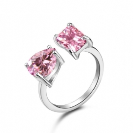 S925 Sterling Sølv Ring Kvinnelig Vanndråpe Mote Rad Med Diamanter Søt Fersken Hjerte Temperament Firkantet Diamant Rosa Høykarbon Diamantring