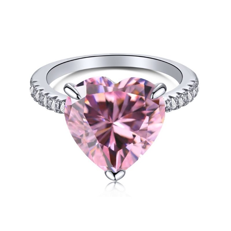 S925 Sterling Sølv Ring Kvinnelig Vanndråpe Mote Rad Med Diamanter Søt Fersken Hjerte Temperament Firkantet Diamant Rosa Høykarbon Diamantring