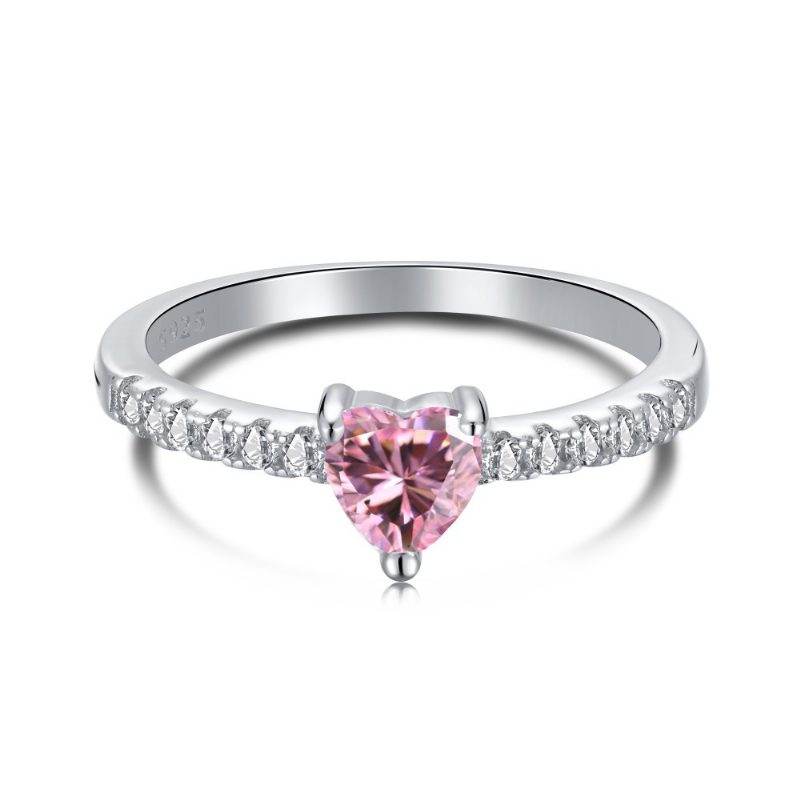 S925 Sterling Sølv Ring Kvinnelig Vanndråpe Mote Rad Med Diamanter Søt Fersken Hjerte Temperament Firkantet Diamant Rosa Høykarbon Diamantring