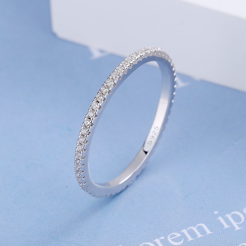 S925 Sterling Sølv Ring Kvinners Heldiamant Enkeltrads Diamantring Stripe Hale Pekefinger