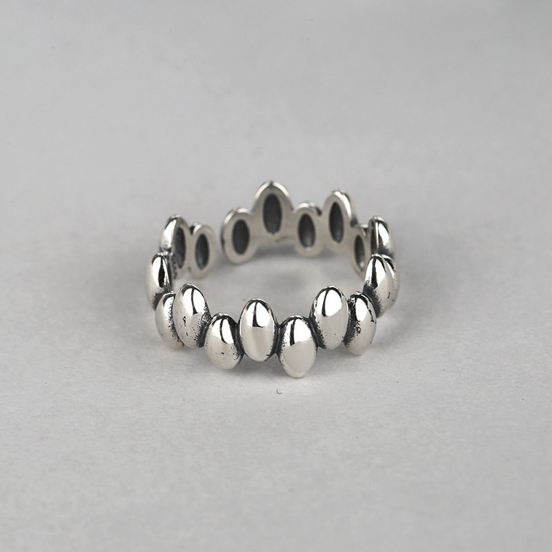 S925 Sterling Sølv Uregelmessig Oval Ring Kvinnelig Retro Personlighet Geometrisk Tredimensjonal Pekefingerring