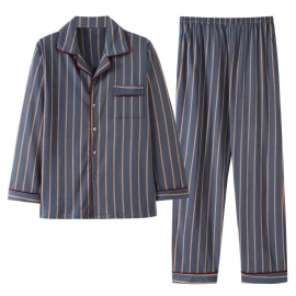 Cardigan Lapel Check Herre Pyjamas Dresser Striper