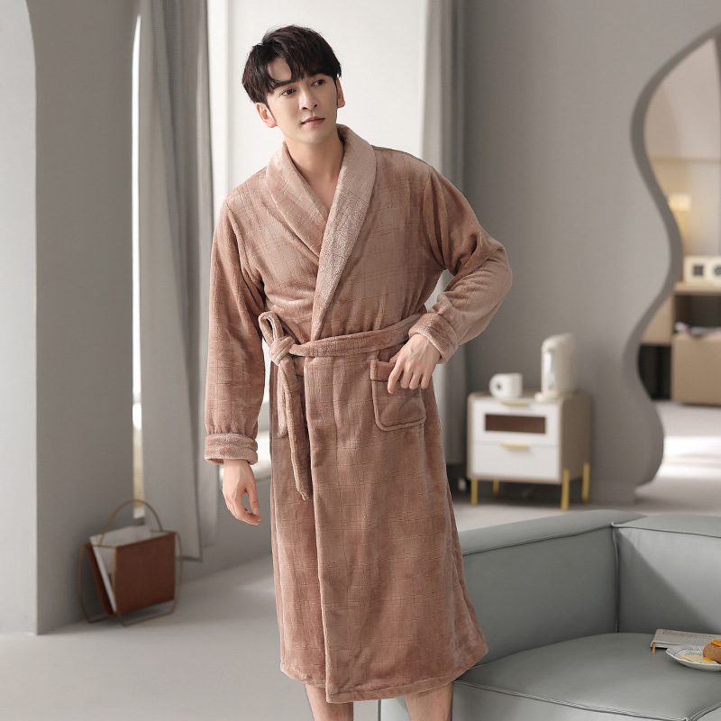 Flanell Badekåper Herre Loungewear Varm Ensfarget Pyjamas