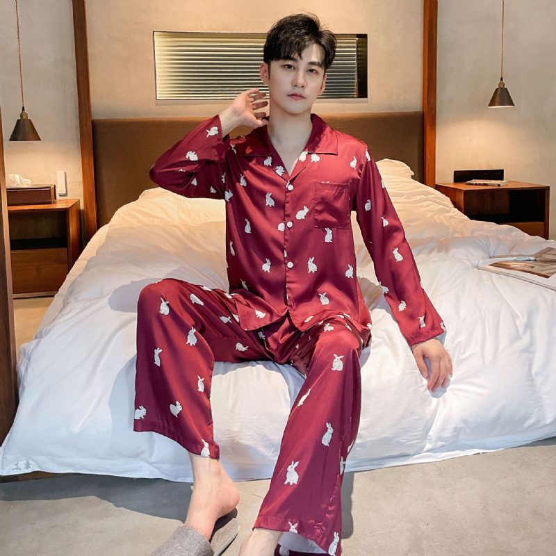 Langermet Loungewear Sett Silk Menns Pyjamas Tegneserie