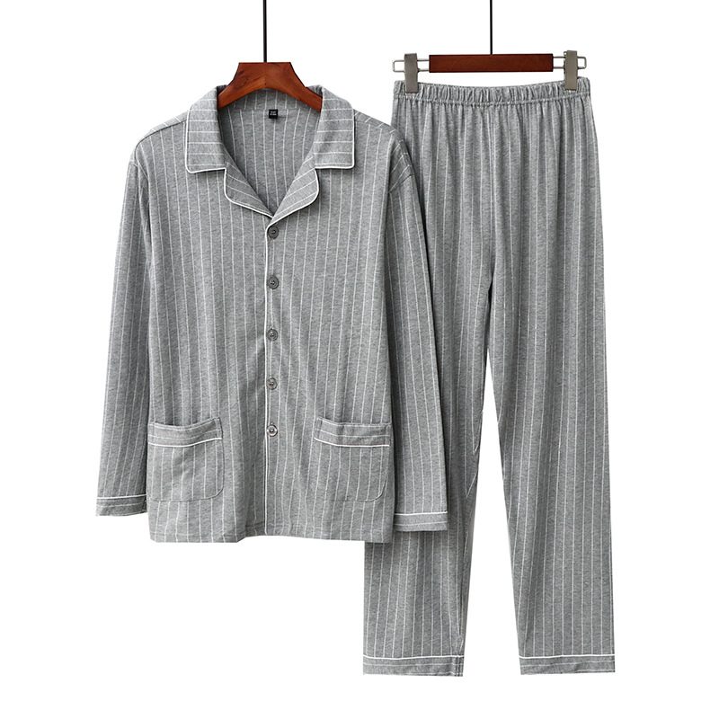 Langermet Pyjamas For Menn Lapel Cardigan Løs Casual