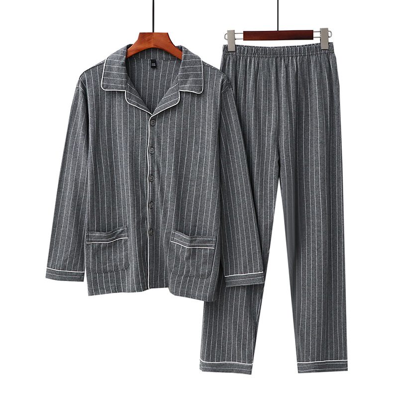 Langermet Pyjamas For Menn Lapel Cardigan Løs Casual