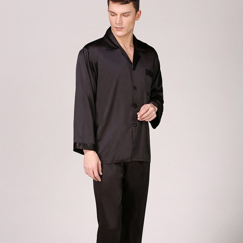 Langermet Pyjamassett For Menn Svart Loungewear