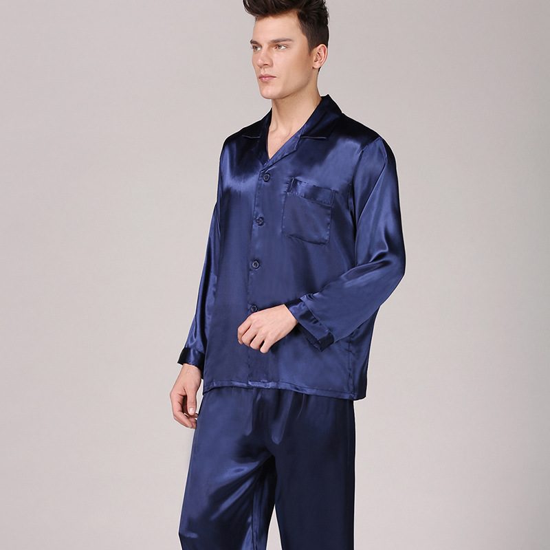 Langermet Svart Pyjamas For Menn I Ensfarget Loungewear