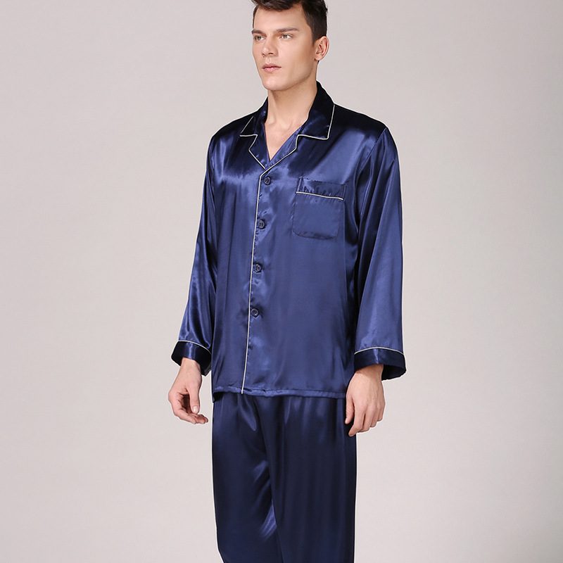 Langermet Svart Pyjamas For Menn I Ensfarget Loungewear