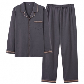 Lapel Pyjamas Herre Cotton Langermet Homewear Drakter