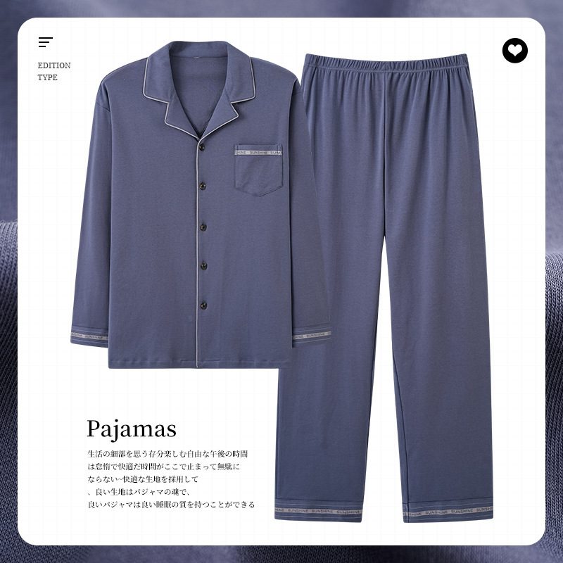 Lapel Pyjamas Herre Cotton Langermet Homewear Drakter