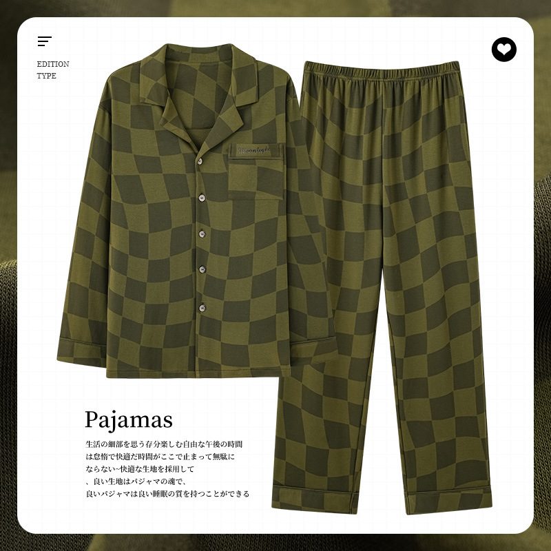 Lapel Pyjamas Herre Cotton Langermet Homewear Drakter