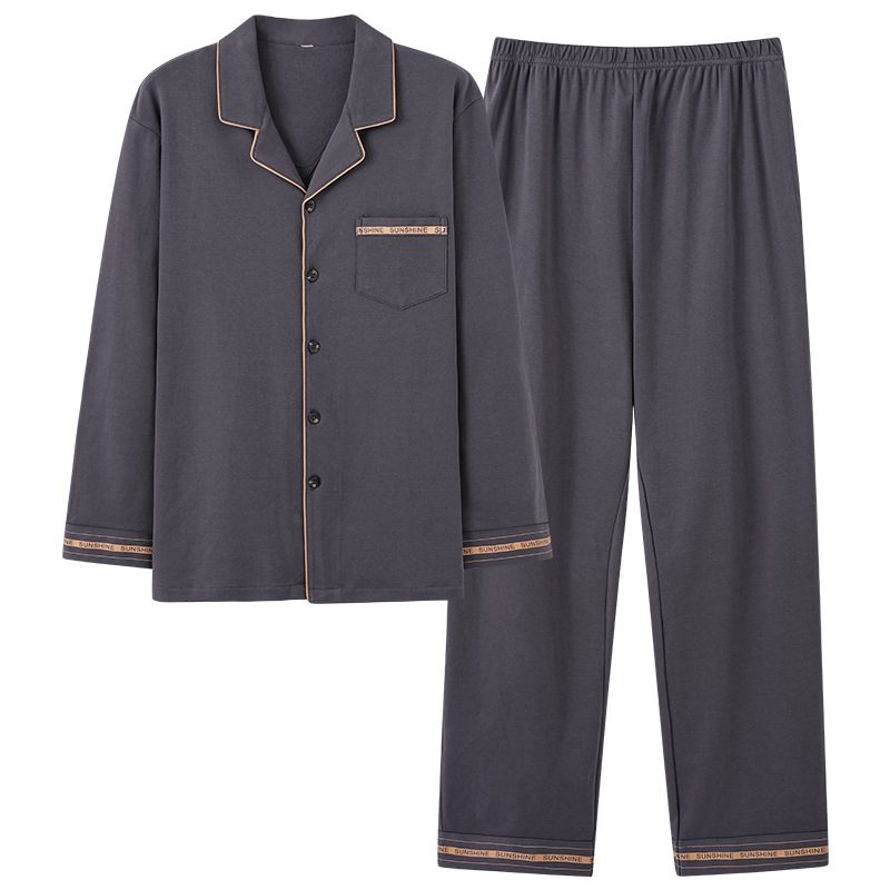 Lapel Pyjamas Herre Cotton Langermet Homewear Drakter