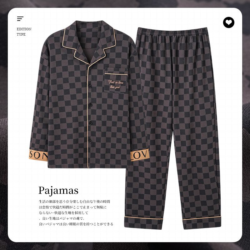 Lapel Pyjamas Herre Cotton Langermet Homewear Drakter