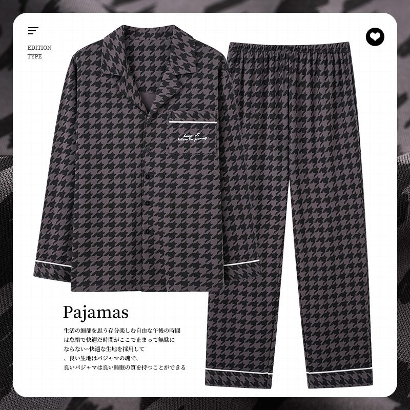 Lapel Pyjamas Herre Cotton Langermet Homewear Drakter