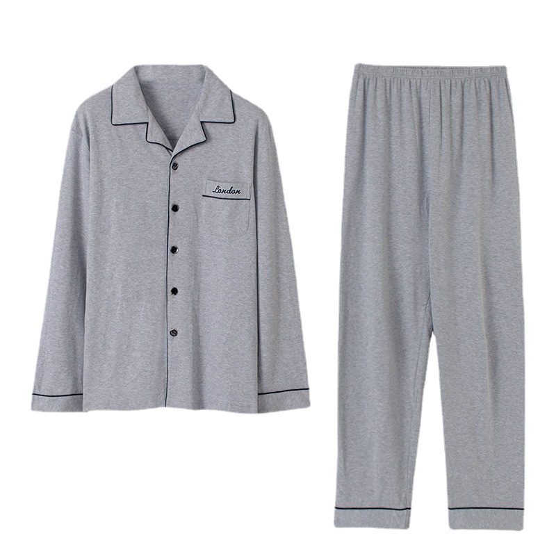 Pure Cotton Pyjamas Men Langermet Cardigan Suit Super Loungewear