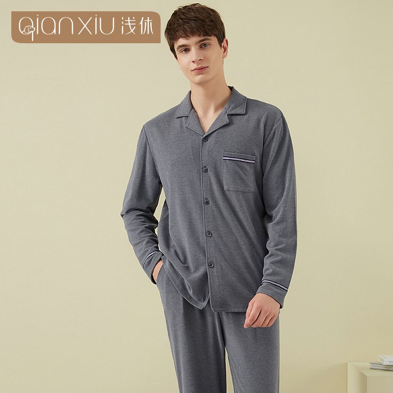 Pyjamas Ensfarget Cardigan Loungewear For Menn