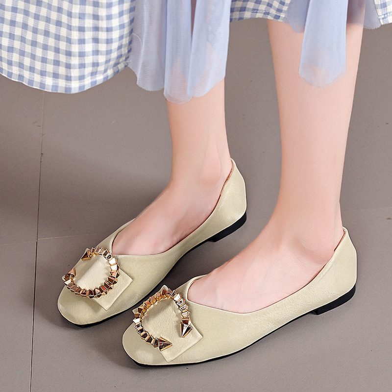 2024 Våren Ny Shallow Mouth Uformelle Flate Sko Cover Fot Flat Heel Slip-on Doudou Shoes Work Profesjonelle Damesko