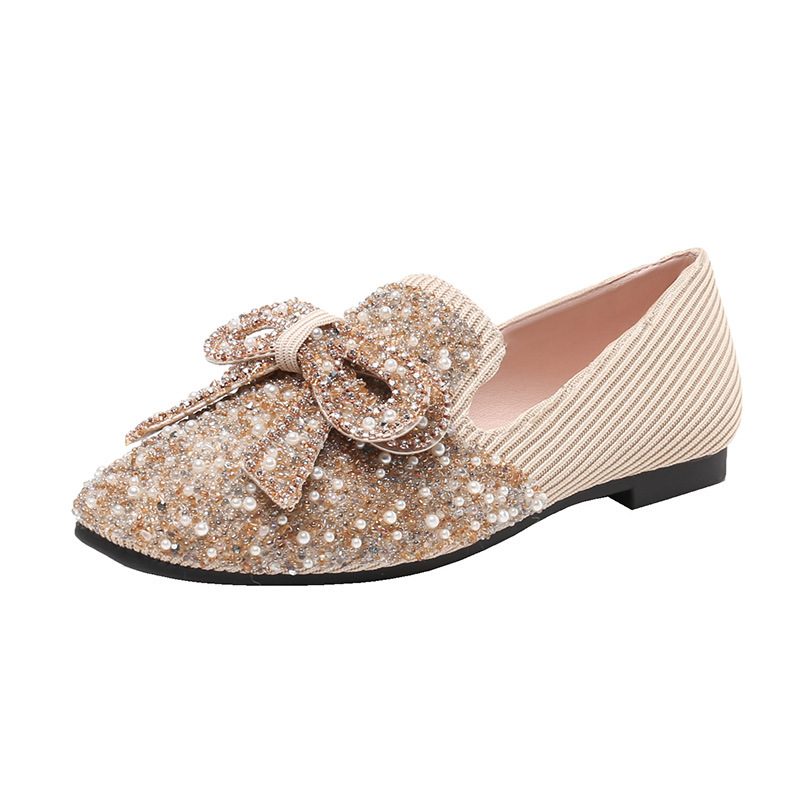 Flate Sko Dame 2024 Våren Nye Bue Elegante Sko Rhinestones Slip-on Erter Sko