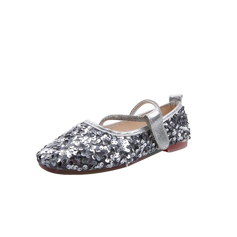 Flate Sko Kvinner Sommer Nye Erter Sko Rhinestone Paljetter Grunt Munn Rundt Hode Myk Bunn Casual