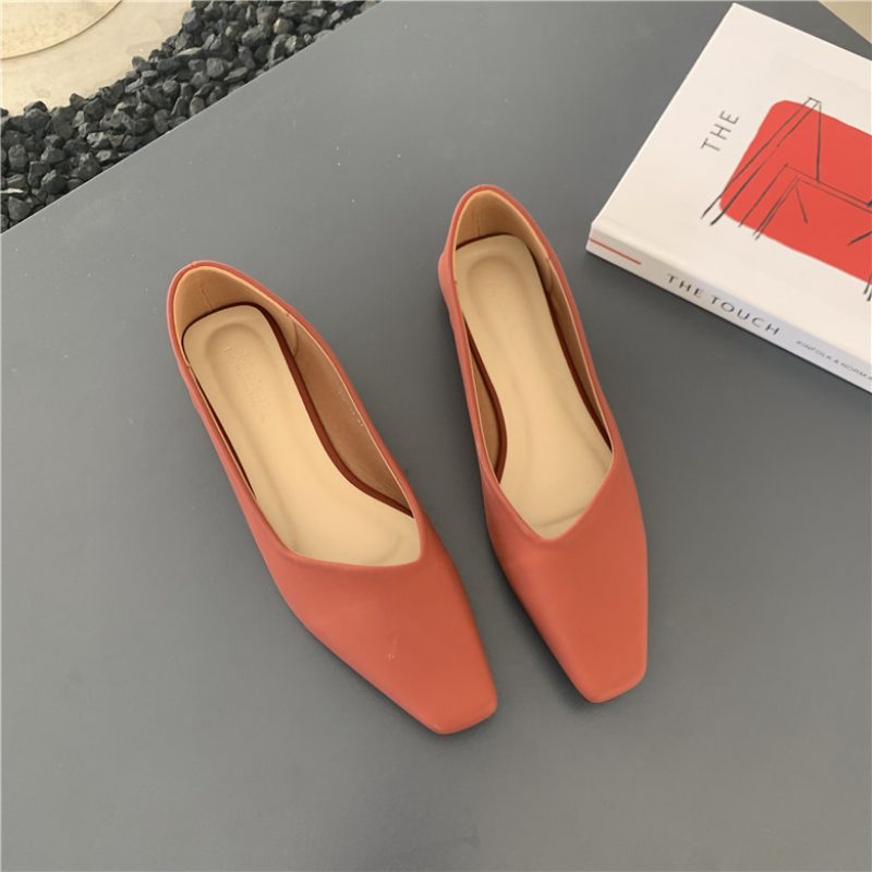 Spring New Retro Square Toe Flat Shoes Dame Komfortable Shallow Mouth Myk Bunn Peas Sko