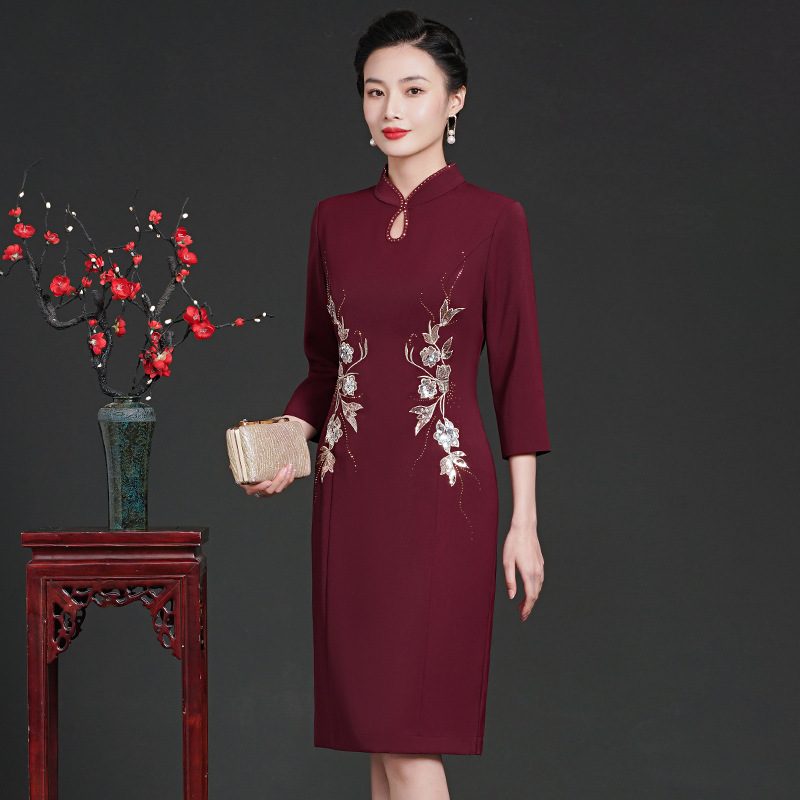 2024 Edel Og Verdig Cheongsam Forbedret Brodert Kjole Todelt Sett