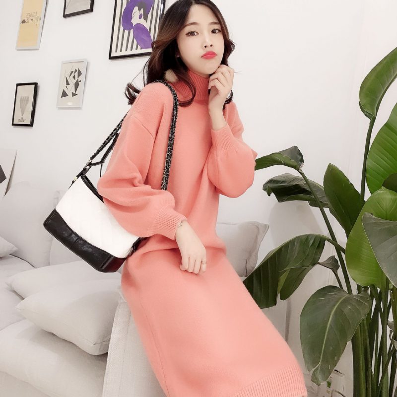 Candy Color Lantern Sleeve Sweater Dress Ensfarget Motebase