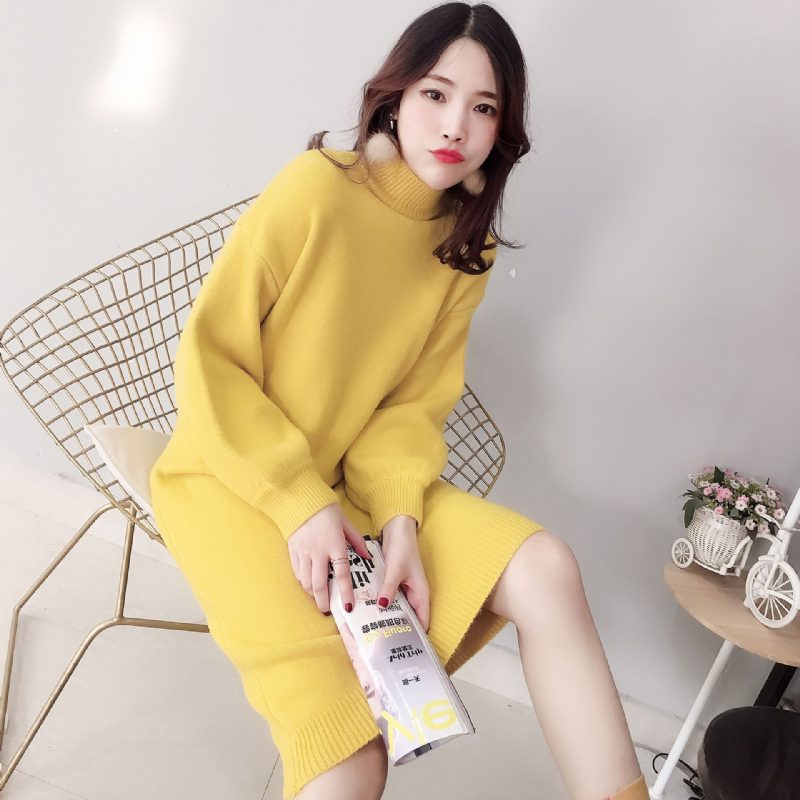 Candy Color Lantern Sleeve Sweater Dress Ensfarget Motebase