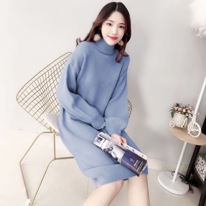 Candy Color Lantern Sleeve Sweater Dress Ensfarget Motebase