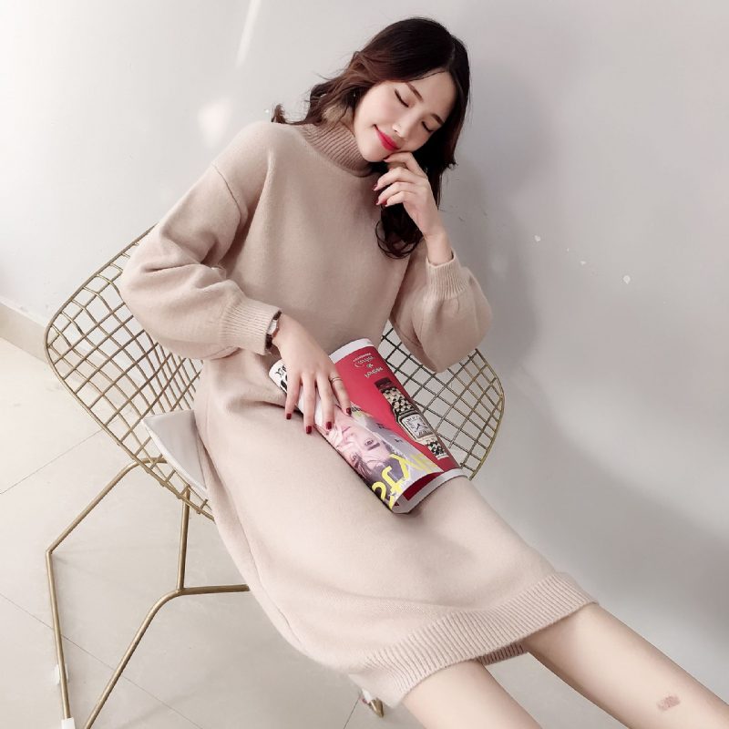 Candy Color Lantern Sleeve Sweater Dress Ensfarget Motebase