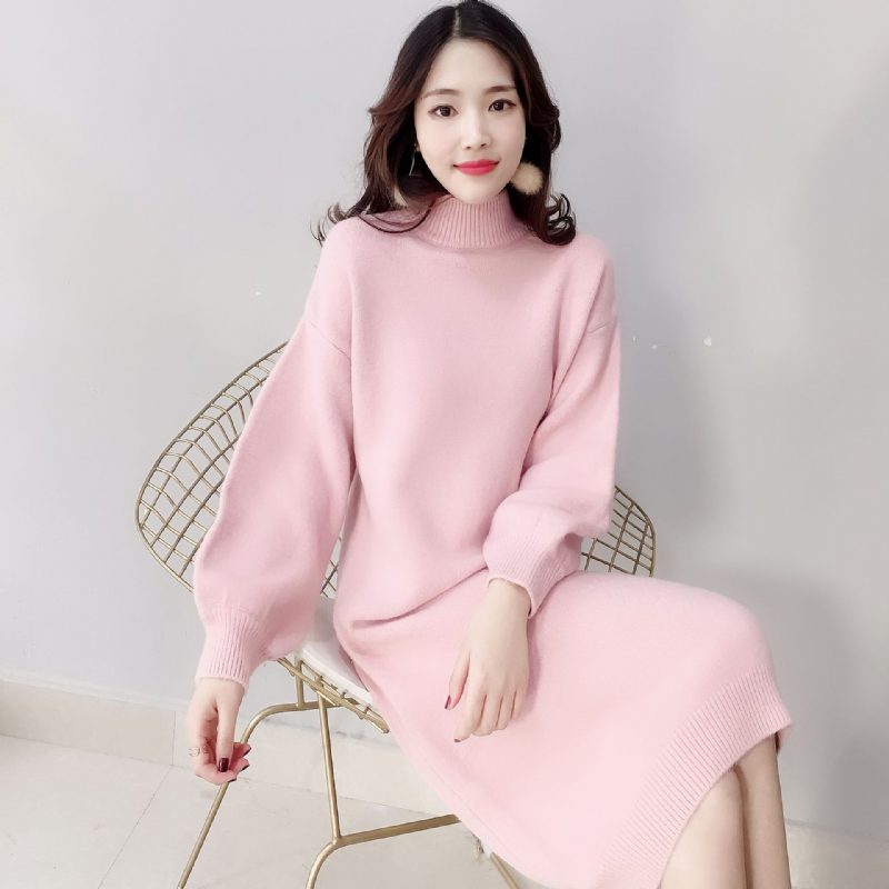 Candy Color Lantern Sleeve Sweater Dress Ensfarget Motebase