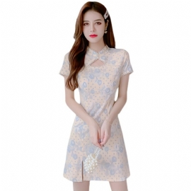 Cheongsam Kjole Dame Chiffon Blomsterkjole