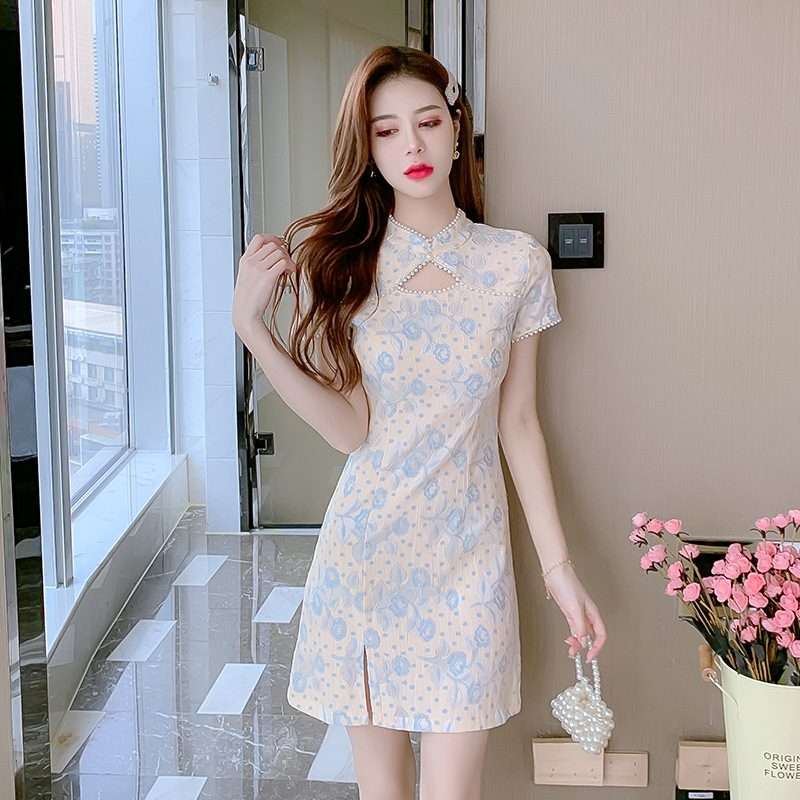 Cheongsam Kjole Dame Chiffon Blomsterkjole