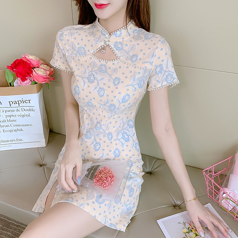 Cheongsam Kjole Dame Chiffon Blomsterkjole