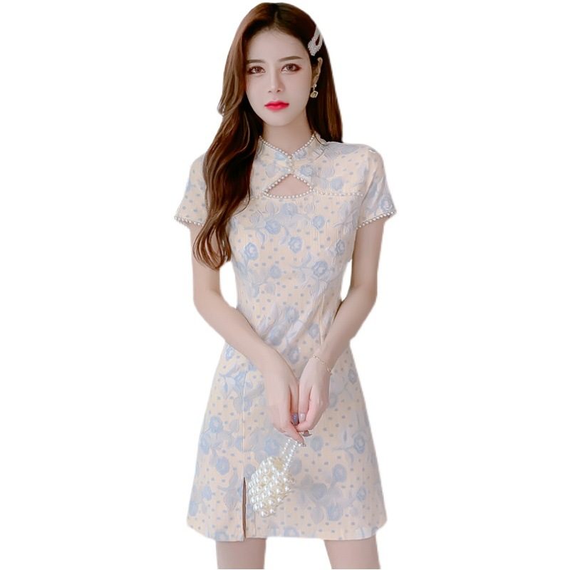 Cheongsam Kjole Dame Chiffon Blomsterkjole