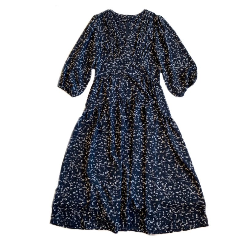 Hvit Floral V-hals Puff Sleeve Dress