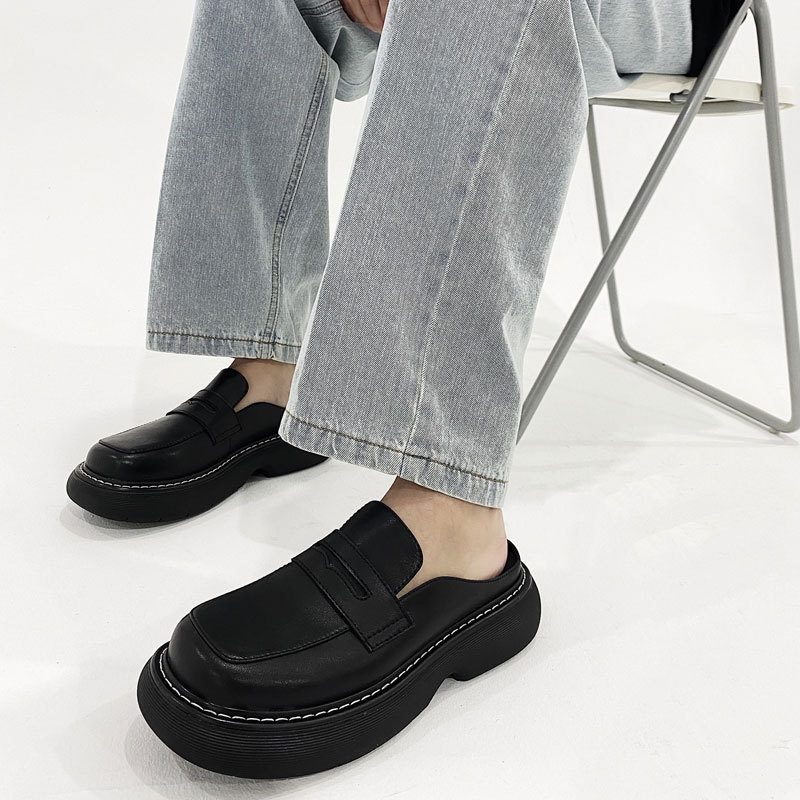 Sommer Baotou Slip-on Menn Sandaler High-end Trendy Kjole Sko Firkantet Tå Muller Sko