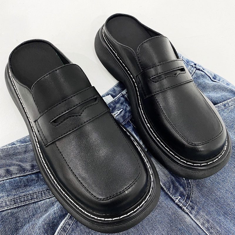 Sommer Baotou Slip-on Menn Sandaler High-end Trendy Kjole Sko Firkantet Tå Muller Sko