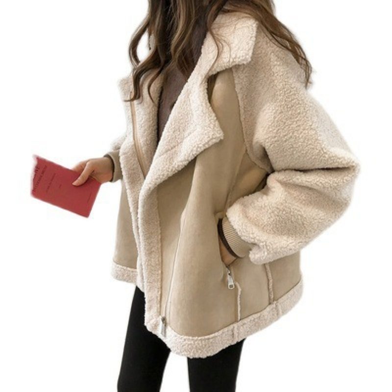 2024 Loose Coat Kort Sherpa-jakke For Kvinner