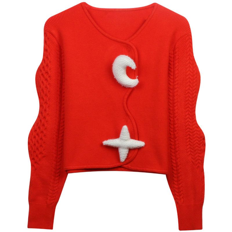 2024 Star Moon Tredimensjonal Kort Strikket Cardigan Damedekorasjon Uregelmessig Slim Fit