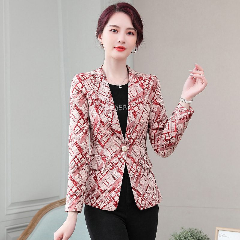 Blazerjakke Dame 2024 Slim Fit Casual Cropped Rutete Blazers Trend