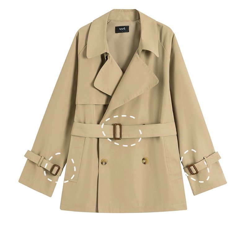 Khaki Trenchcoat For Kvinner 2024 Trendy Kort Tynn Kåpe