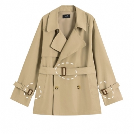 Khaki Trenchcoat For Kvinner 2024 Trendy Kort Tynn Kåpe