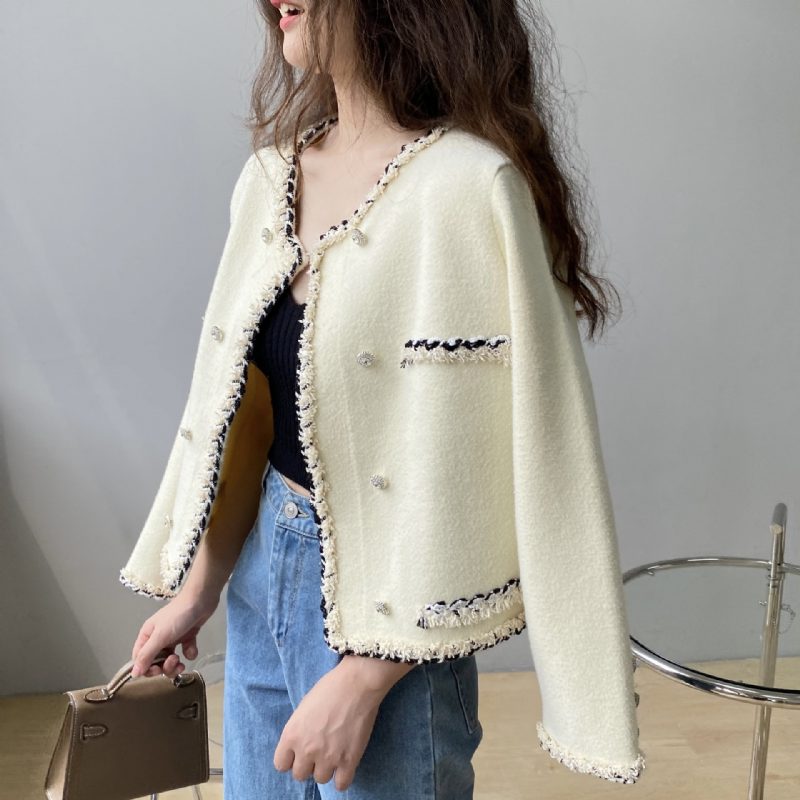 Strikket Kort Jakke Dame Slim Cardigan Temperament Lange Ermer