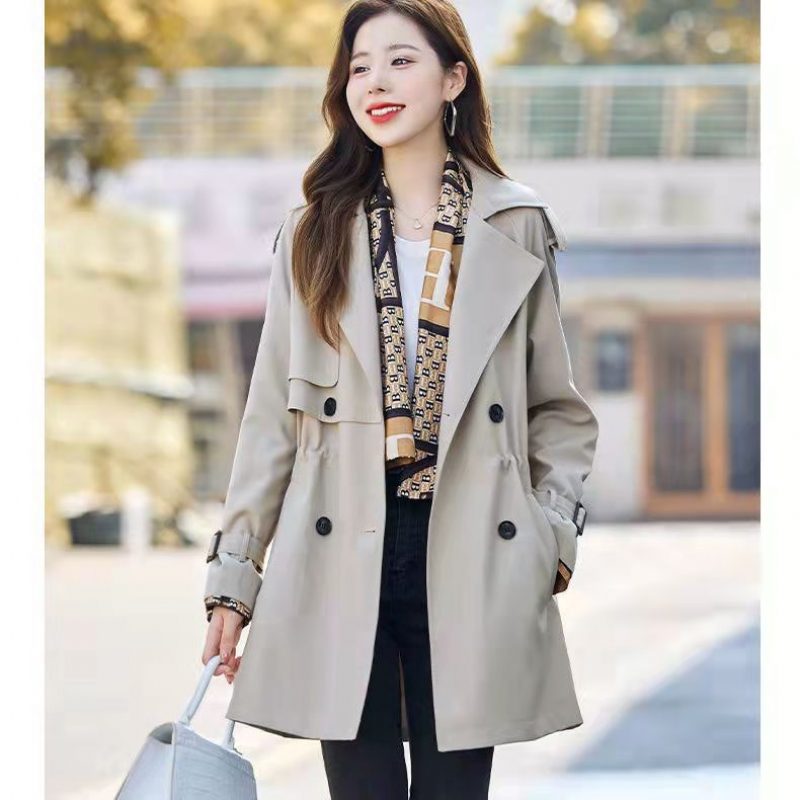 Trench Coat Short 2024 Khaki Loose Trend For Kvinner